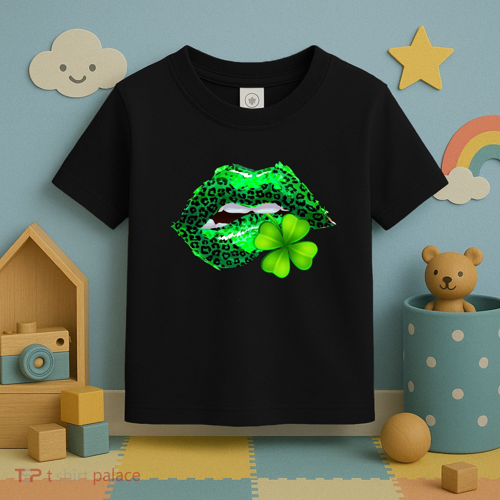 St Patrick's Day Leopard Print Lipstick Shamrock Toddler T-Shirt