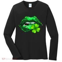 St Patrick's Day Leopard Print Lipstick Shamrock Women's Long Sleeve Shirt thumb 0
