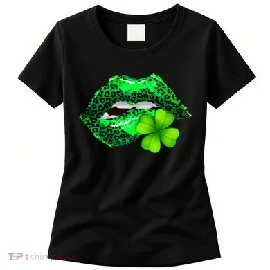 St Patrick's Day Leopard Print Lipstick Shamrock Women's T-Shirt