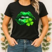 St Patrick's Day Leopard Print Lipstick Shamrock Women's T-Shirt thumb 2