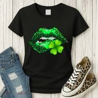 St Patrick's Day Leopard Print Lipstick Shamrock Women's T-Shirt thumb 3