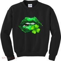St Patrick's Day Leopard Print Lipstick Shamrock Kids Sweatshirt thumb 0