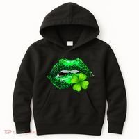 St Patrick's Day Leopard Print Lipstick Shamrock Kids Hoodie thumb 0