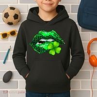 St Patrick's Day Leopard Print Lipstick Shamrock Kids Hoodie thumb 2