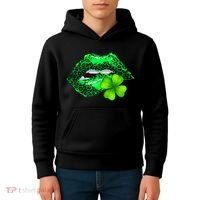 St Patrick's Day Leopard Print Lipstick Shamrock Kids Hoodie thumb 4