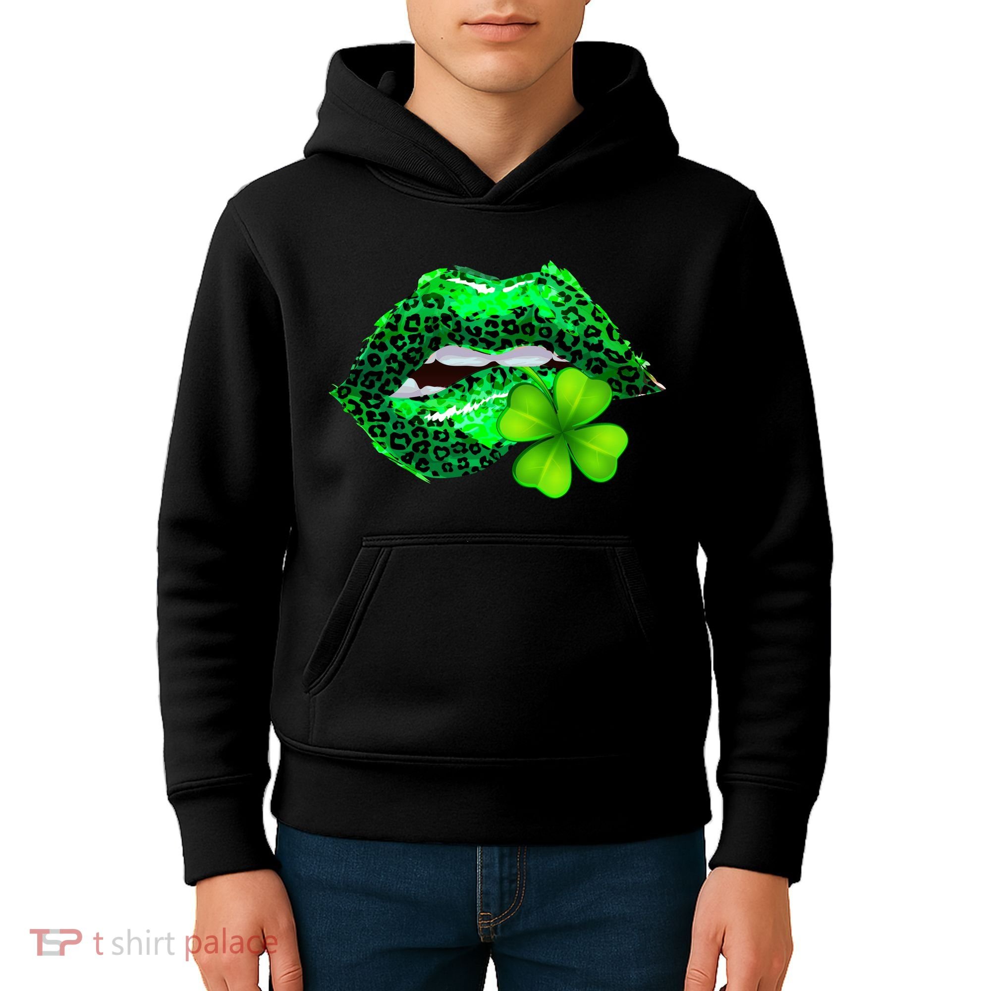 St Patrick's Day Leopard Print Lipstick Shamrock Kids Hoodie