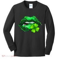 St Patrick's Day Leopard Print Lipstick Shamrock Kids Long Sleeve Shirt thumb 0