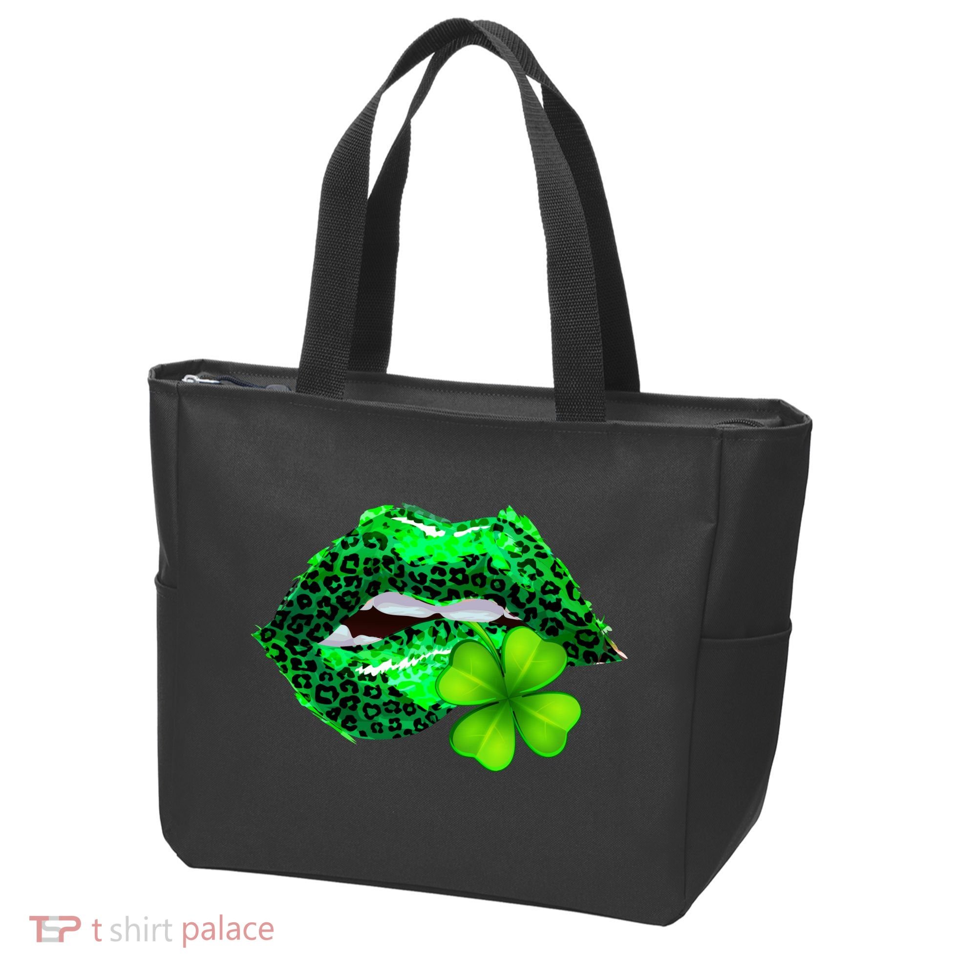 St Patrick's Day Leopard Print Lipstick Shamrock Tote Bag