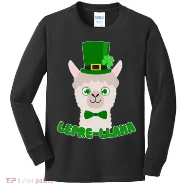 St Patrick's Day Lepre-Llama Kids Long Sleeve Shirt
