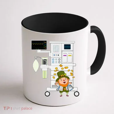 St Patrick's Day Leprechaun Anesthesia Machine Coffee Mug back