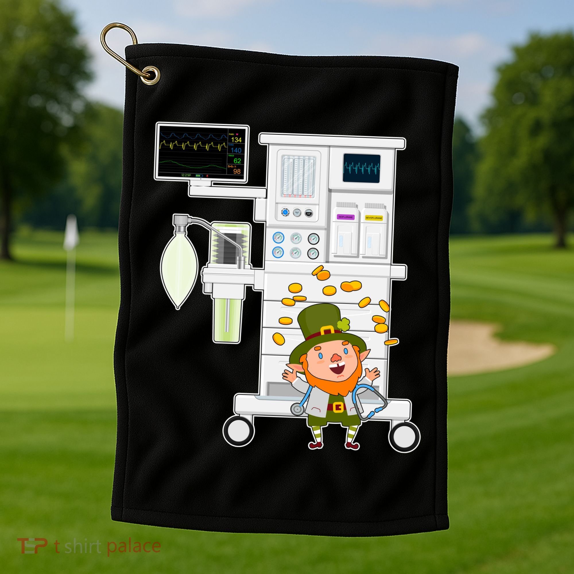St Patrick's Day Leprechaun Anesthesia Machine Golf Towel