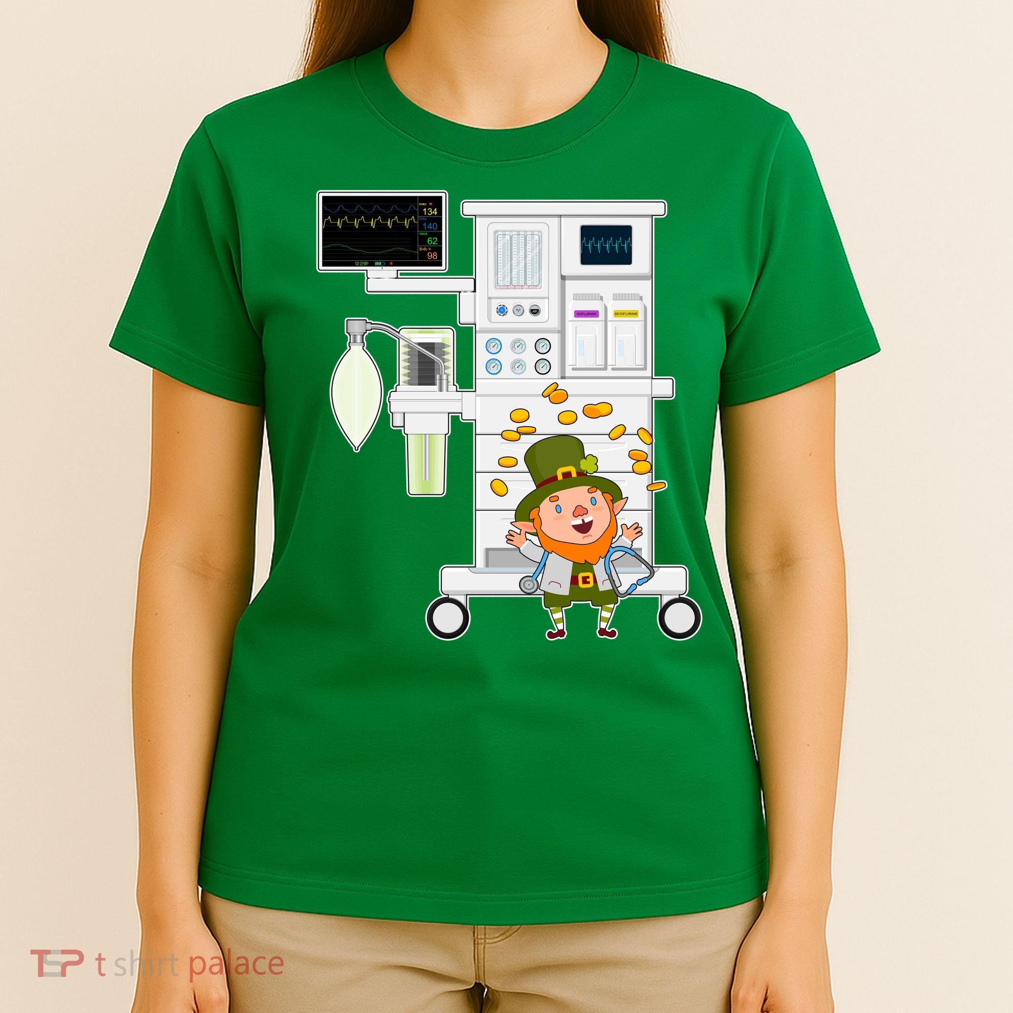 St Patrick's Day Leprechaun Anesthesia Machine T-Shirt