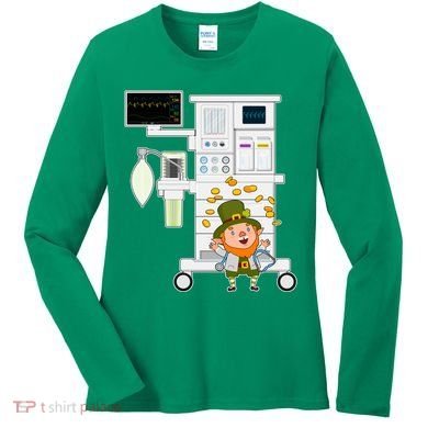 St Patrick's Day Leprechaun Anesthesia Machine Women's Long Sleeve Shirt