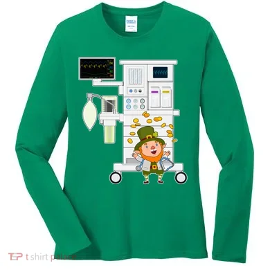 St Patrick's Day Leprechaun Anesthesia Machine Women's Long Sleeve Shirt