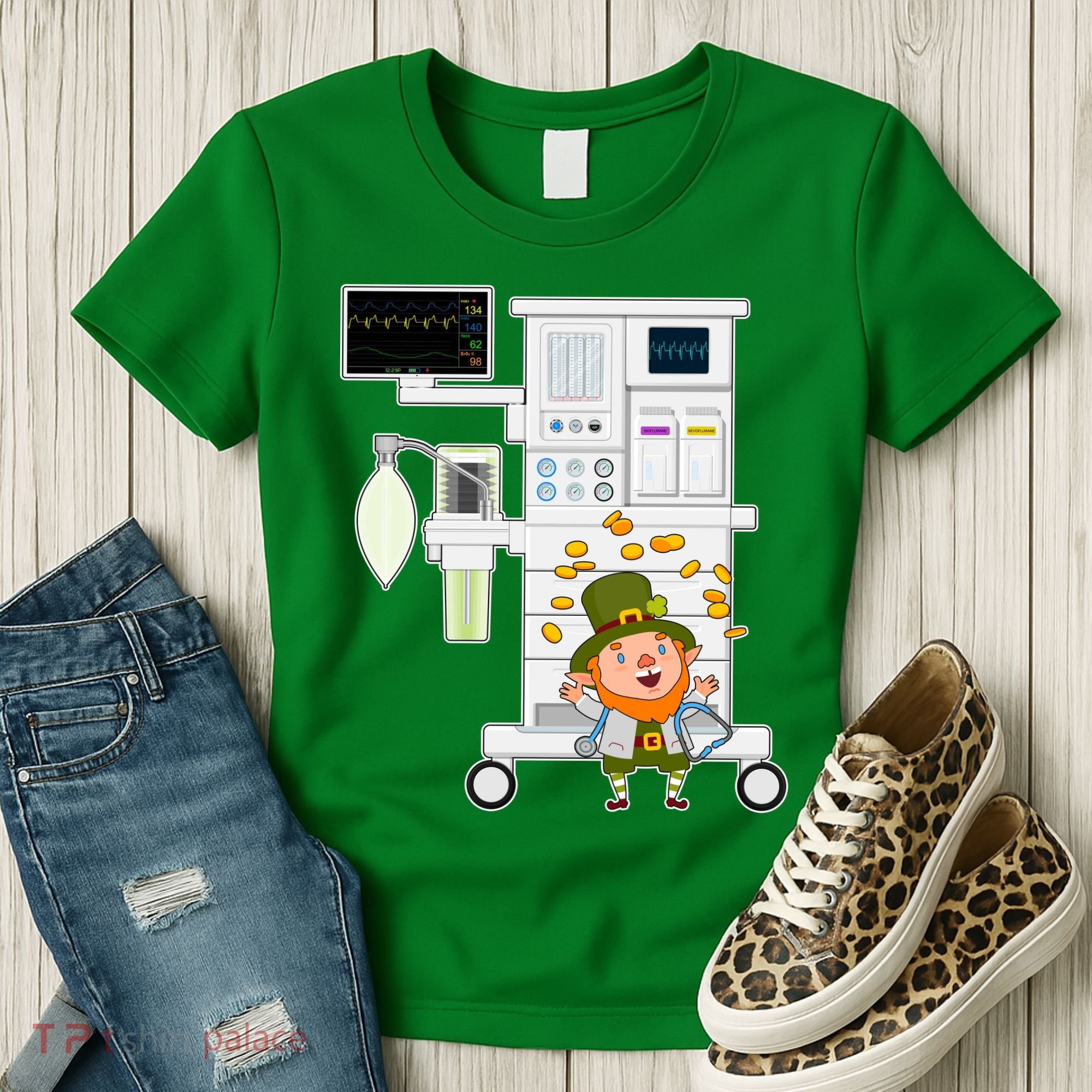 St Patrick's Day Leprechaun Anesthesia Machine Women's T-Shirt