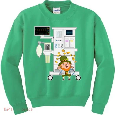 St Patrick's Day Leprechaun Anesthesia Machine Kids Sweatshirt