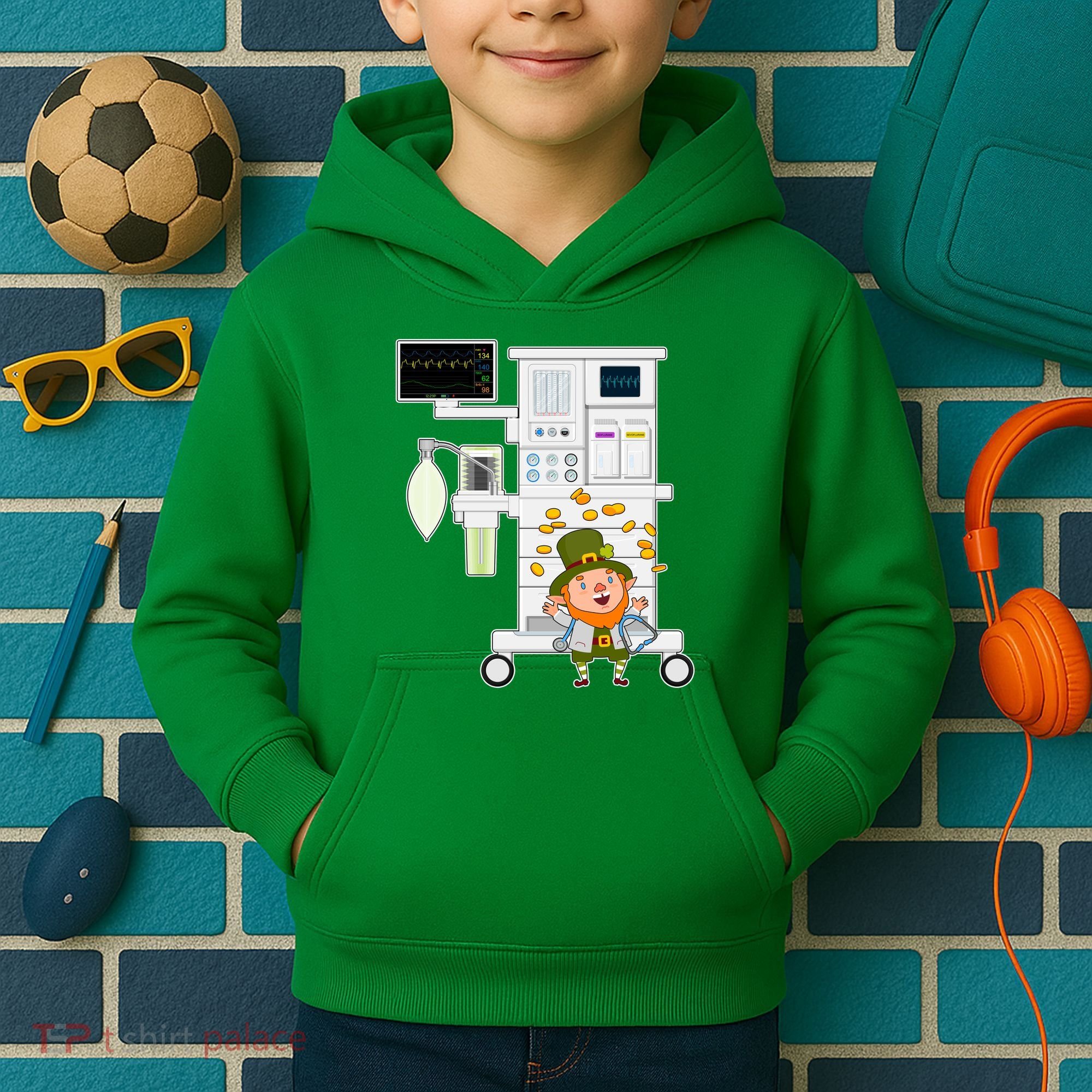 St Patrick's Day Leprechaun Anesthesia Machine Kids Hoodie