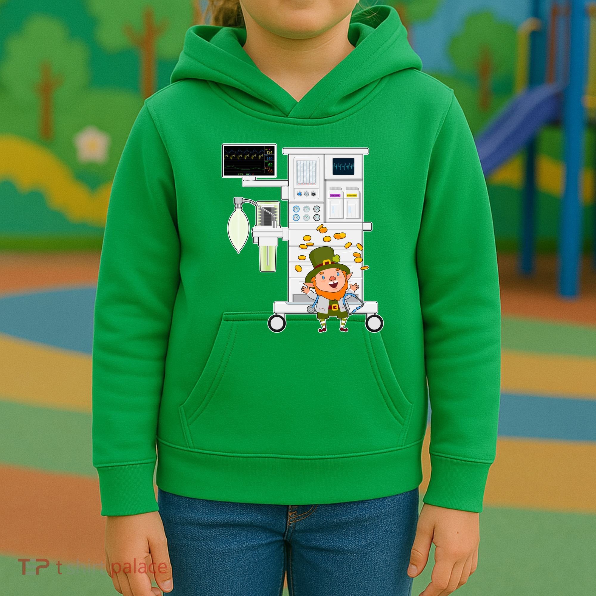 St Patrick's Day Leprechaun Anesthesia Machine Kids Hoodie