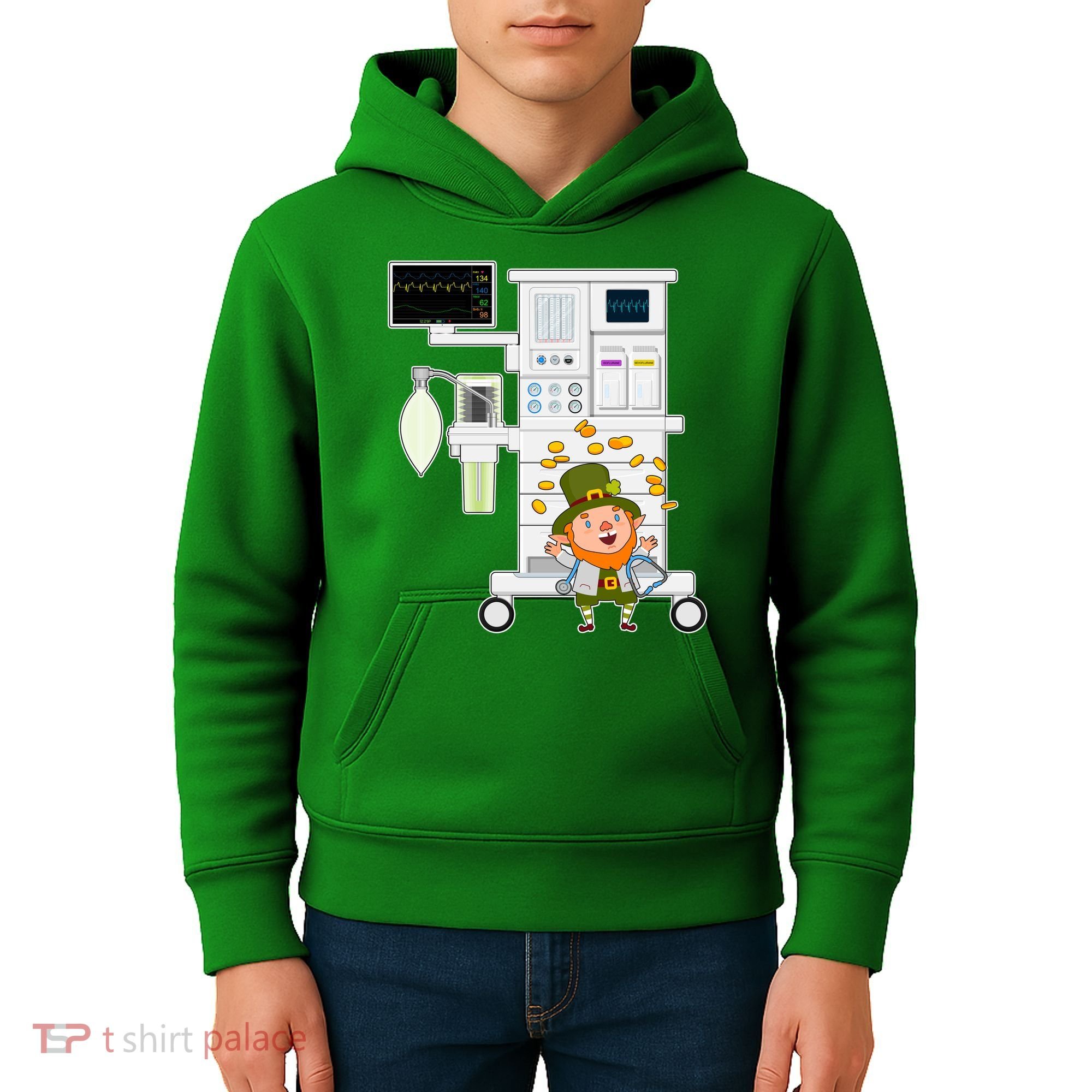 St Patrick's Day Leprechaun Anesthesia Machine Kids Hoodie