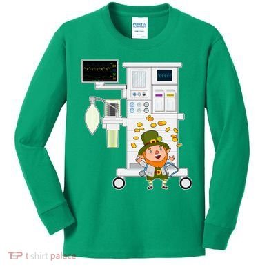 St Patrick's Day Leprechaun Anesthesia Machine Kids Long Sleeve Shirt