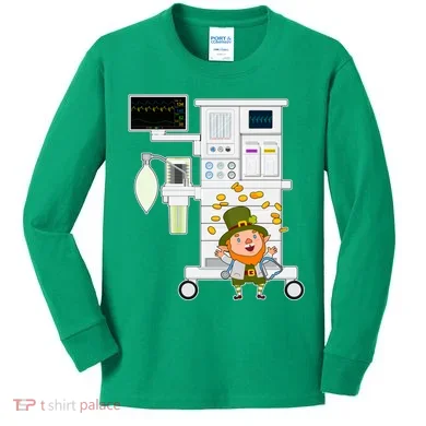 St Patrick's Day Leprechaun Anesthesia Machine Kids Long Sleeve Shirt