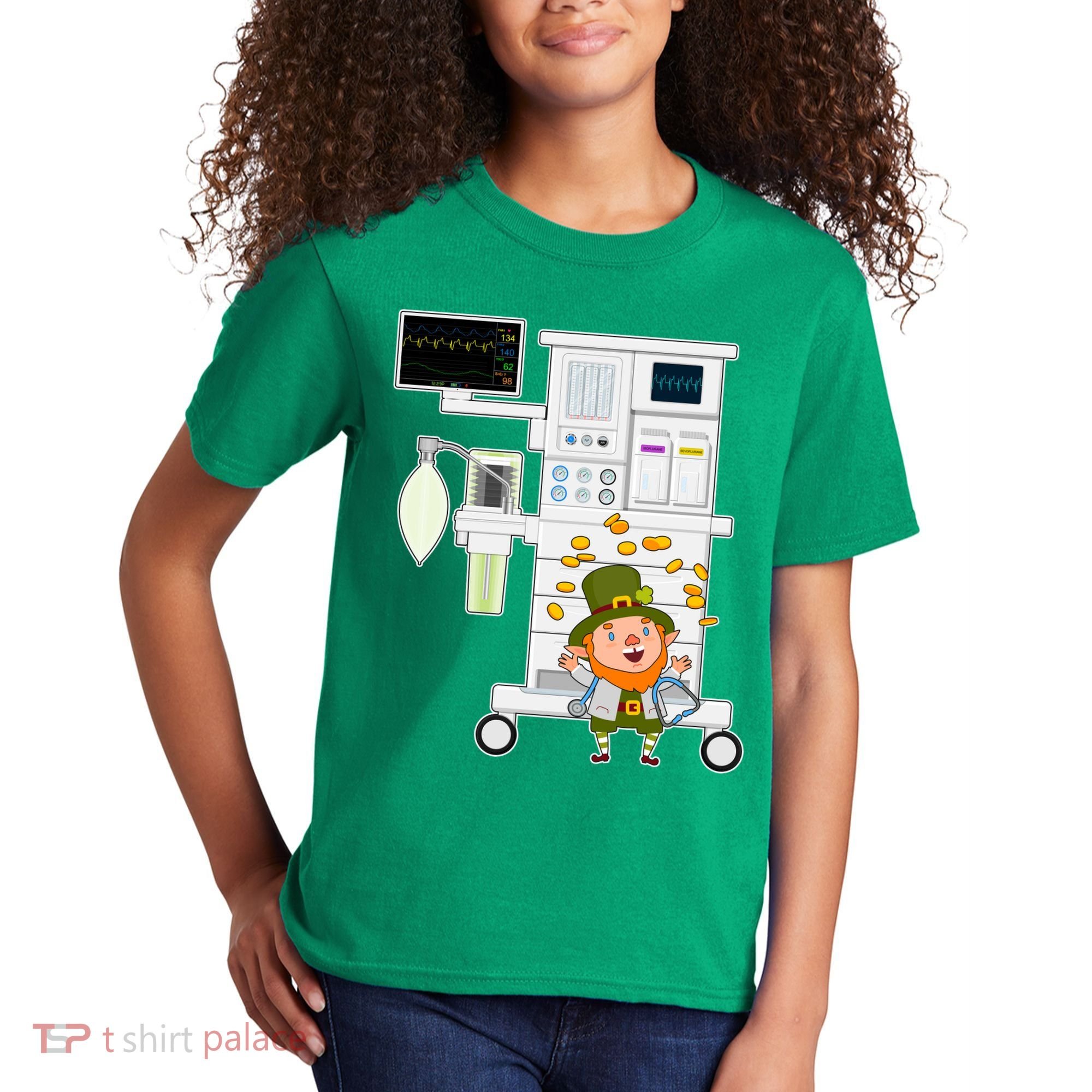 St Patrick's Day Leprechaun Anesthesia Machine Kids T-Shirt