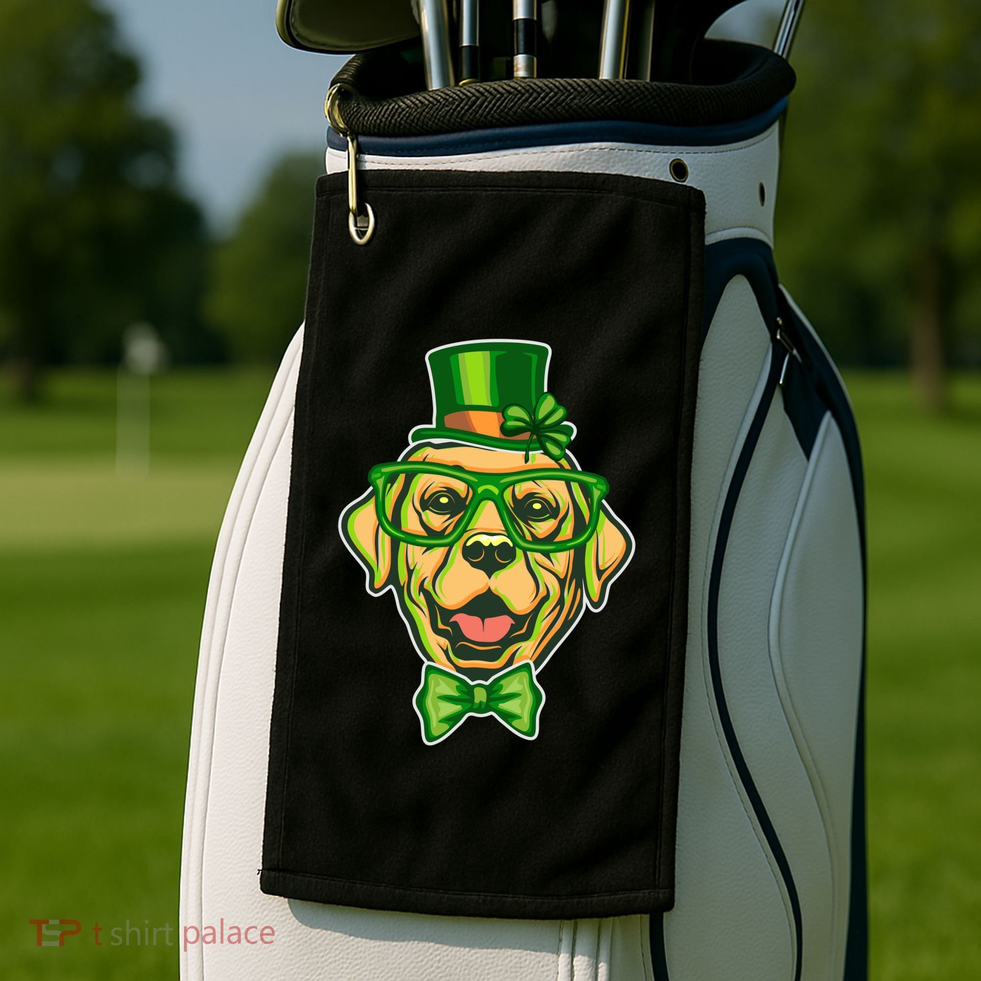 St Patrick's Day Lucky Golden Retriever Dog Golf Towel