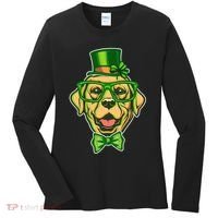 St Patrick's Day Lucky Golden Retriever Dog Women's Long Sleeve Shirt thumb 0