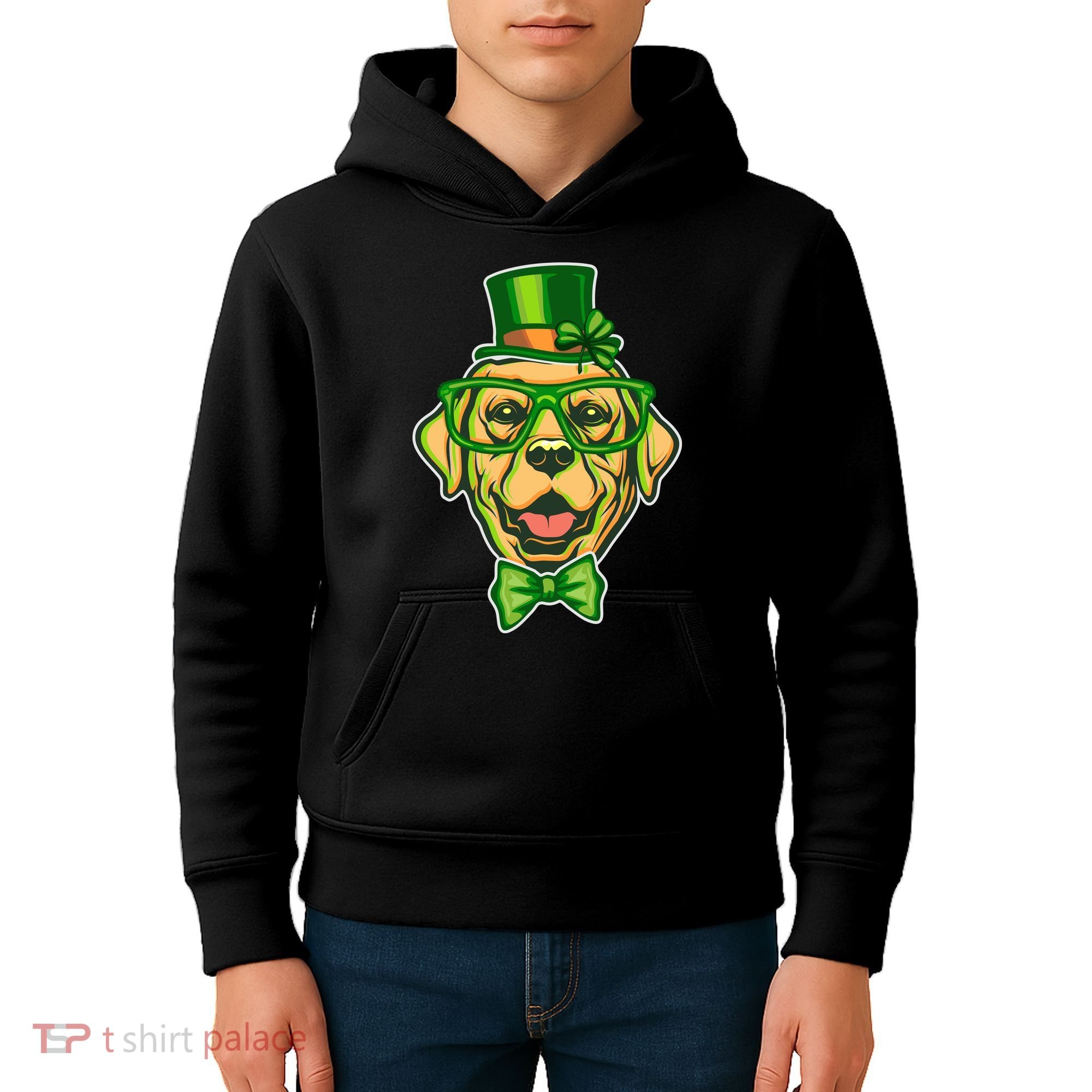 St Patrick's Day Lucky Golden Retriever Dog Kids Hoodie