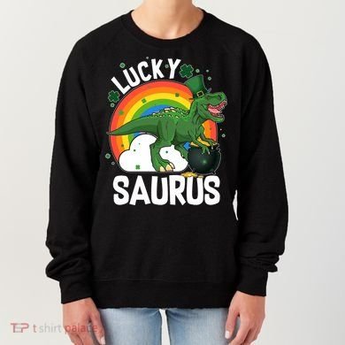 St Patrick's Day Lucky Saurus T-Rex With Pot Of Gold Women's Sweatshirt