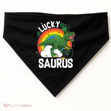 St Patrick's Day Lucky Saurus T-Rex With Pot Of Gold USA-Made Doggie Bandana