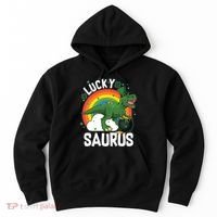 St Patrick's Day Lucky Saurus T-Rex With Pot Of Gold Hoodie thumb 0