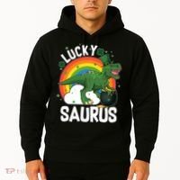 St Patrick's Day Lucky Saurus T-Rex With Pot Of Gold Hoodie thumb 2