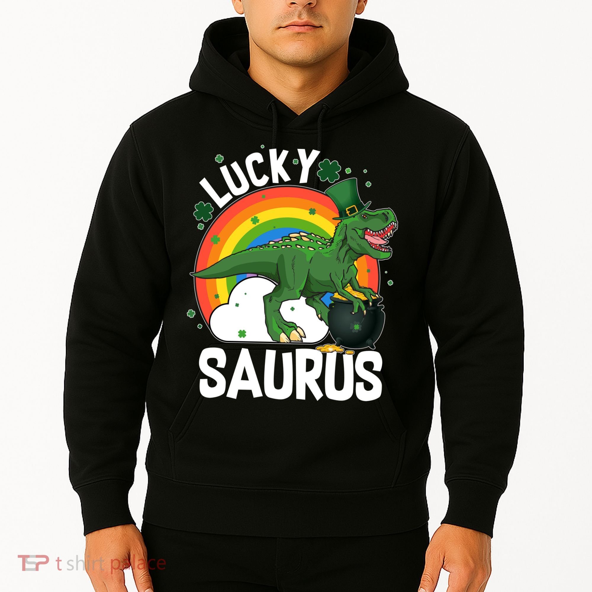 St Patrick's Day Lucky Saurus T-Rex With Pot Of Gold Hoodie
