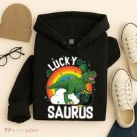 St Patrick's Day Lucky Saurus T-Rex With Pot Of Gold Hoodie thumb 4