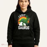St Patrick's Day Lucky Saurus T-Rex With Pot Of Gold Hoodie thumb 5