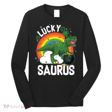 St Patrick's Day Lucky Saurus T-Rex With Pot Of Gold Long Sleeve Shirt