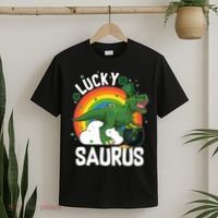 St Patrick's Day Lucky Saurus T-Rex With Pot Of Gold T-Shirt thumb 2