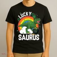 St Patrick's Day Lucky Saurus T-Rex With Pot Of Gold T-Shirt thumb 3