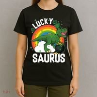 St Patrick's Day Lucky Saurus T-Rex With Pot Of Gold T-Shirt thumb 4