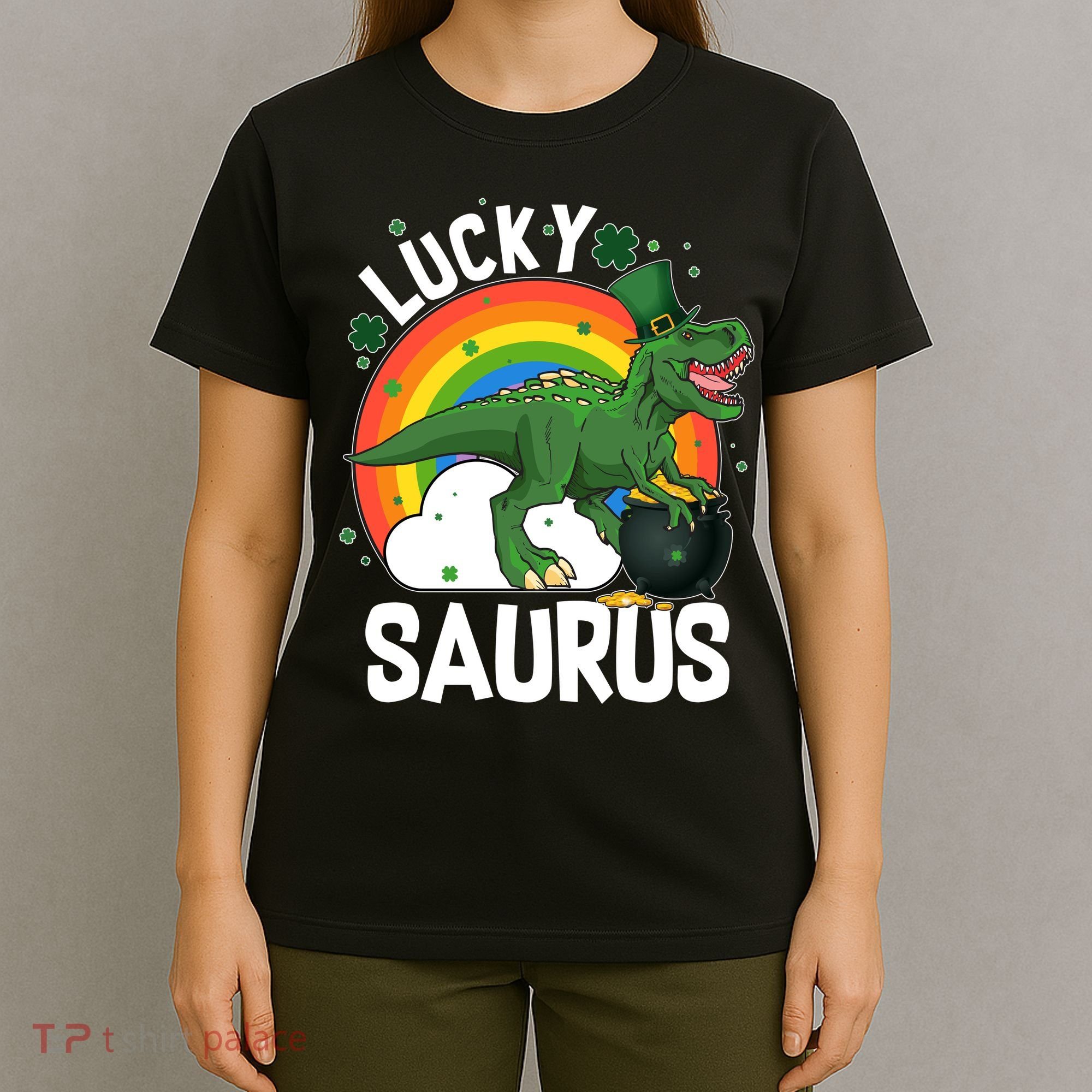 St Patrick's Day Lucky Saurus T-Rex With Pot Of Gold T-Shirt