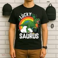 St Patrick's Day Lucky Saurus T-Rex With Pot Of Gold T-Shirt thumb 6