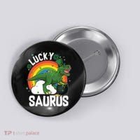 St Patrick's Day Lucky Saurus T-Rex With Pot Of Gold Button thumb 0