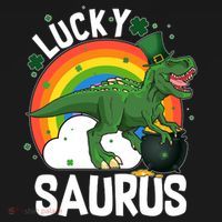 St Patrick's Day Lucky Saurus T-Rex With Pot Of Gold Button thumb 1