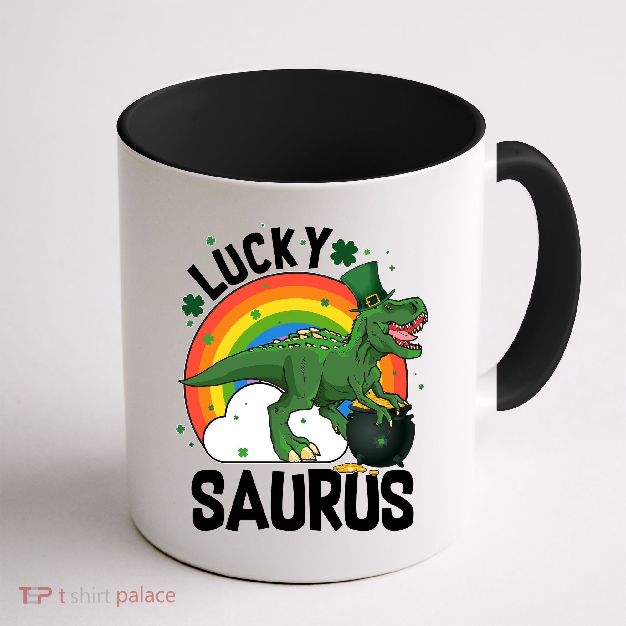 St Patrick's Day Lucky Saurus T-Rex With Pot Of Gold Coffee Mug