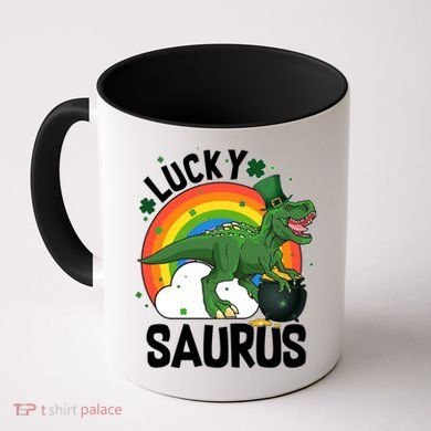 St Patrick's Day Lucky Saurus T-Rex With Pot Of Gold Coffee Mug