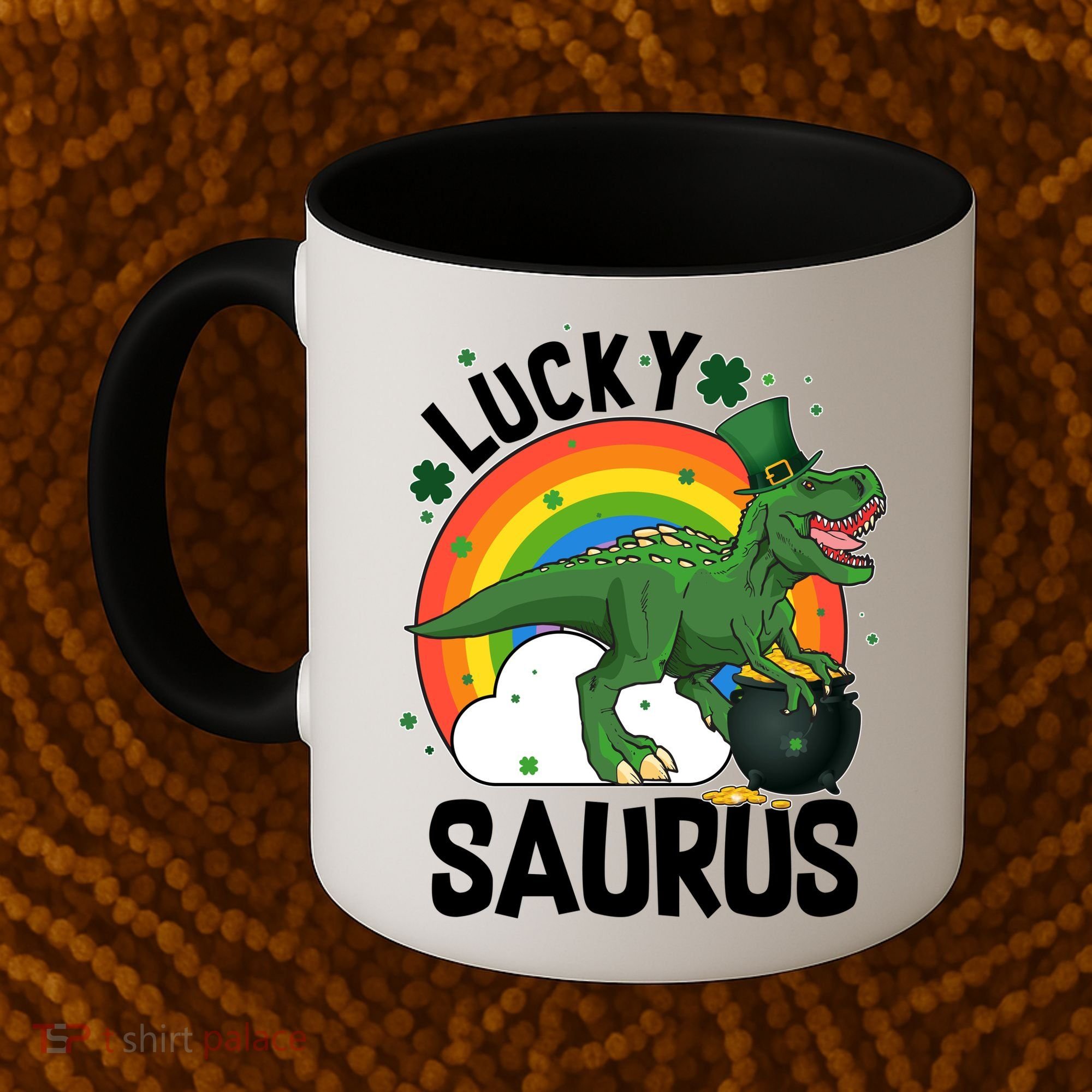 St Patrick's Day Lucky Saurus T-Rex With Pot Of Gold Coffee Mug