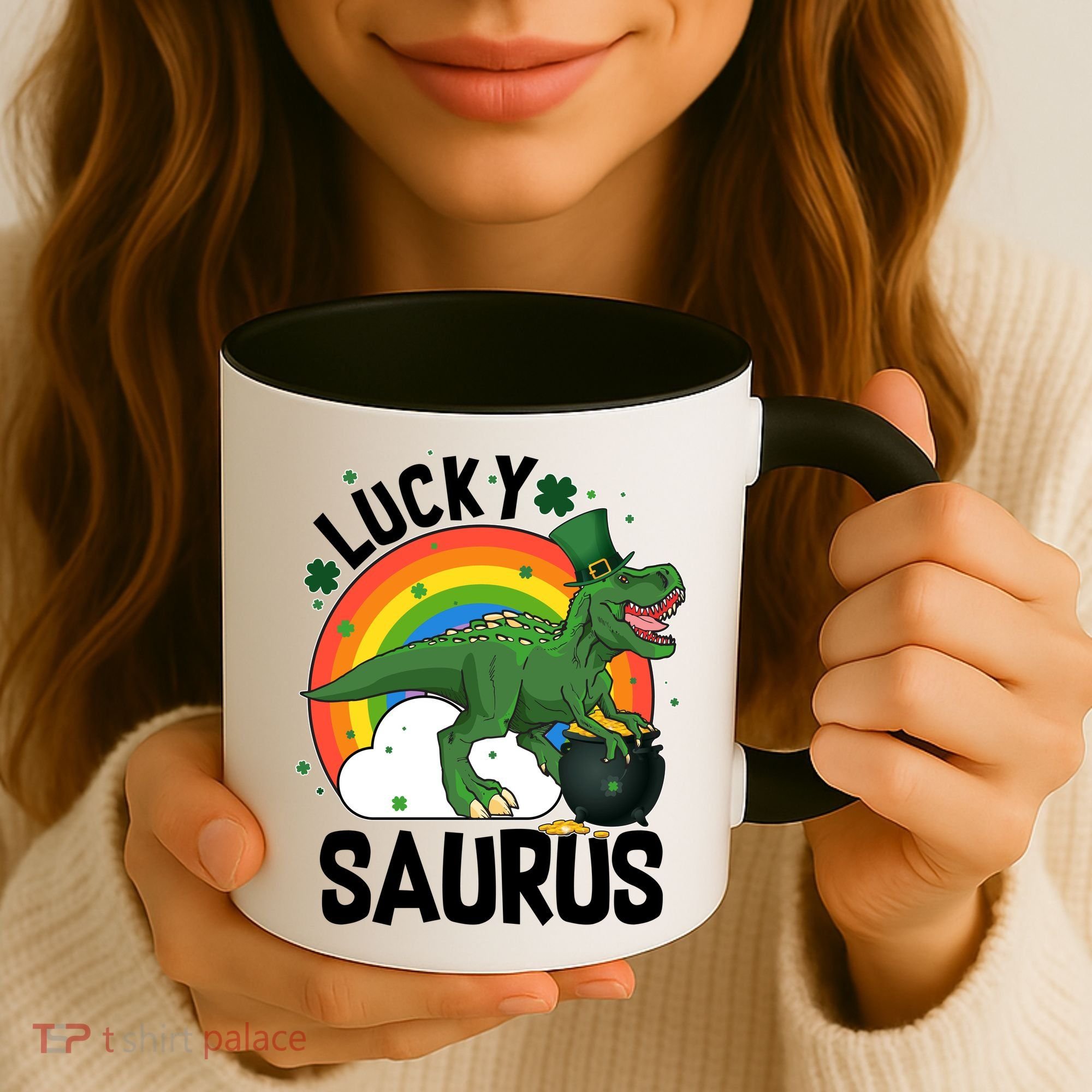 St Patrick's Day Lucky Saurus T-Rex With Pot Of Gold Coffee Mug