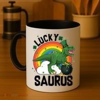 St Patrick's Day Lucky Saurus T-Rex With Pot Of Gold Coffee Mug thumb 4