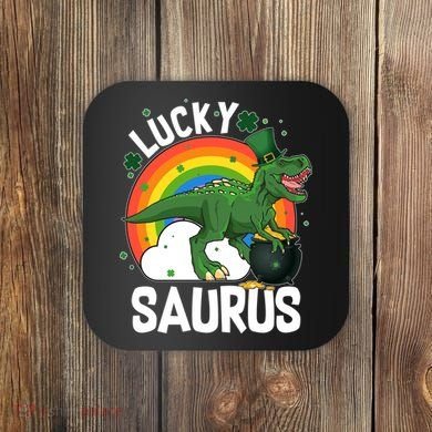 St Patrick's Day Lucky Saurus T-Rex With Pot Of Gold Coaster